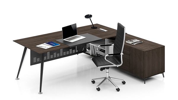 黑色简约现代单人板式钢木经理办公桌定制