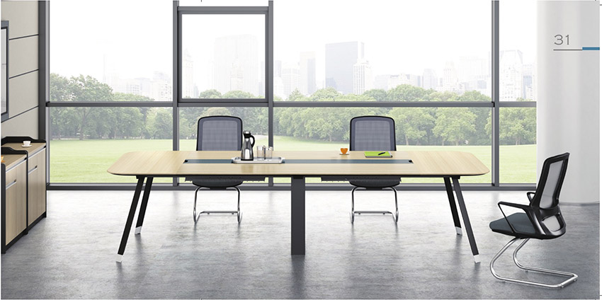 现代时尚简约长条4人板式钢架会议桌洽谈桌