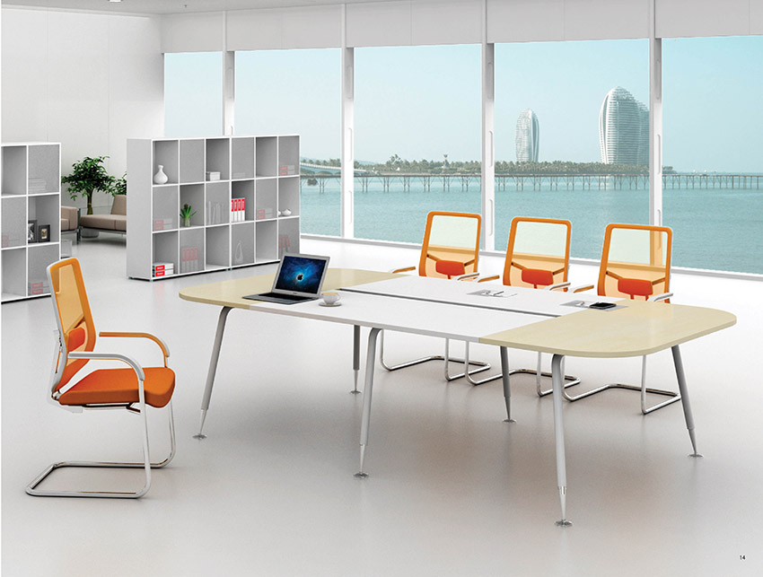 现代时尚简约椭圆8人板式钢架会议桌洽谈桌