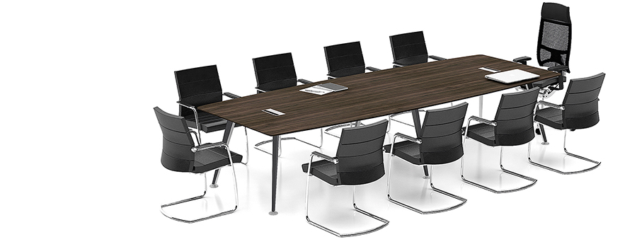 现代简约长条10人板式钢木会议桌培训桌